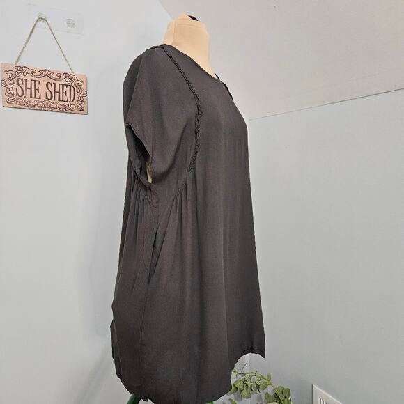 Grade & Gather Black Women's Tunic Dress Pockets Large Minimal Goth Witchy - Picture 3 of 15